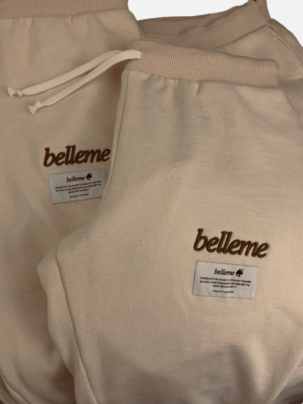 Belleme Script Sweatpants [cream] Front Label