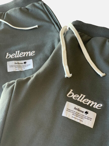 Belleme Script Sweatpants [stone] Front Label